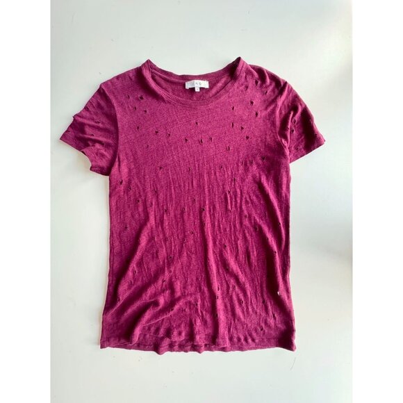 IRO Clay Burgundy 100% Linen Jersey Distressed Holes Crew Neck T-Shirt, Size S - Picture 8 of 13